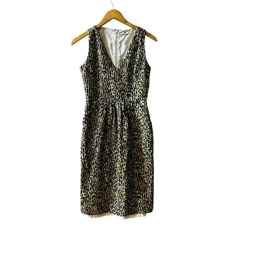 J. Crew Textured Leopard Print V Neck Sleeveless Dress Size XS Brown Cream - Picture 2 of 9